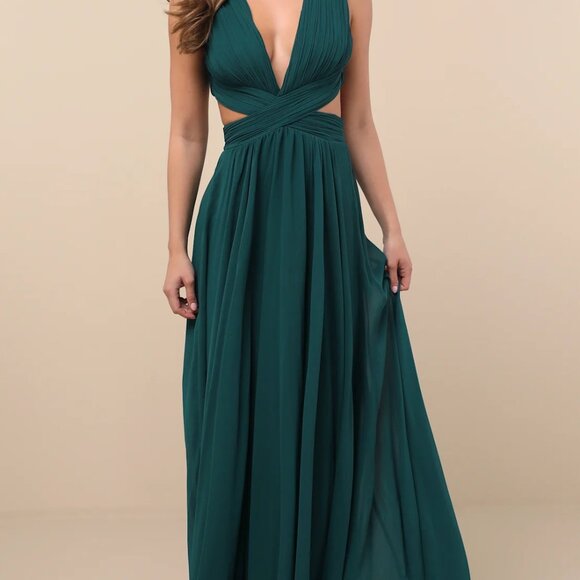 Lulus Vivid Imagination Emerald Green Cutout Maxi Dress - Size S - Picture 3 of 3